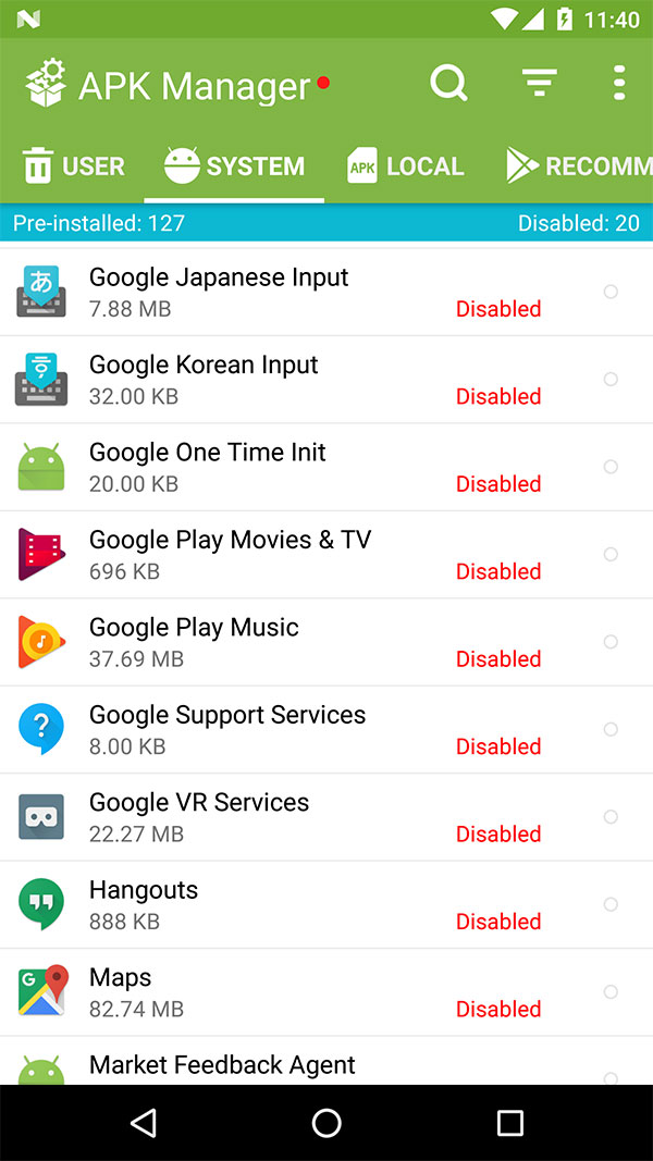 how do i disable pre installed apps